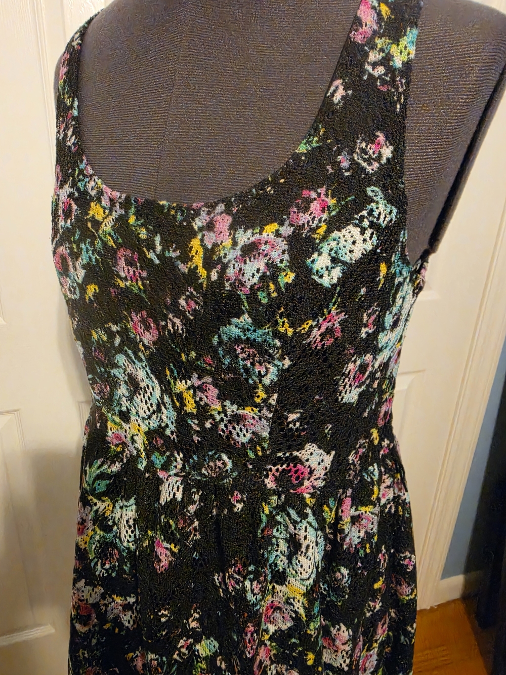 HeartSoul Black Floral Scoop Neck Dress with Pastel Accents